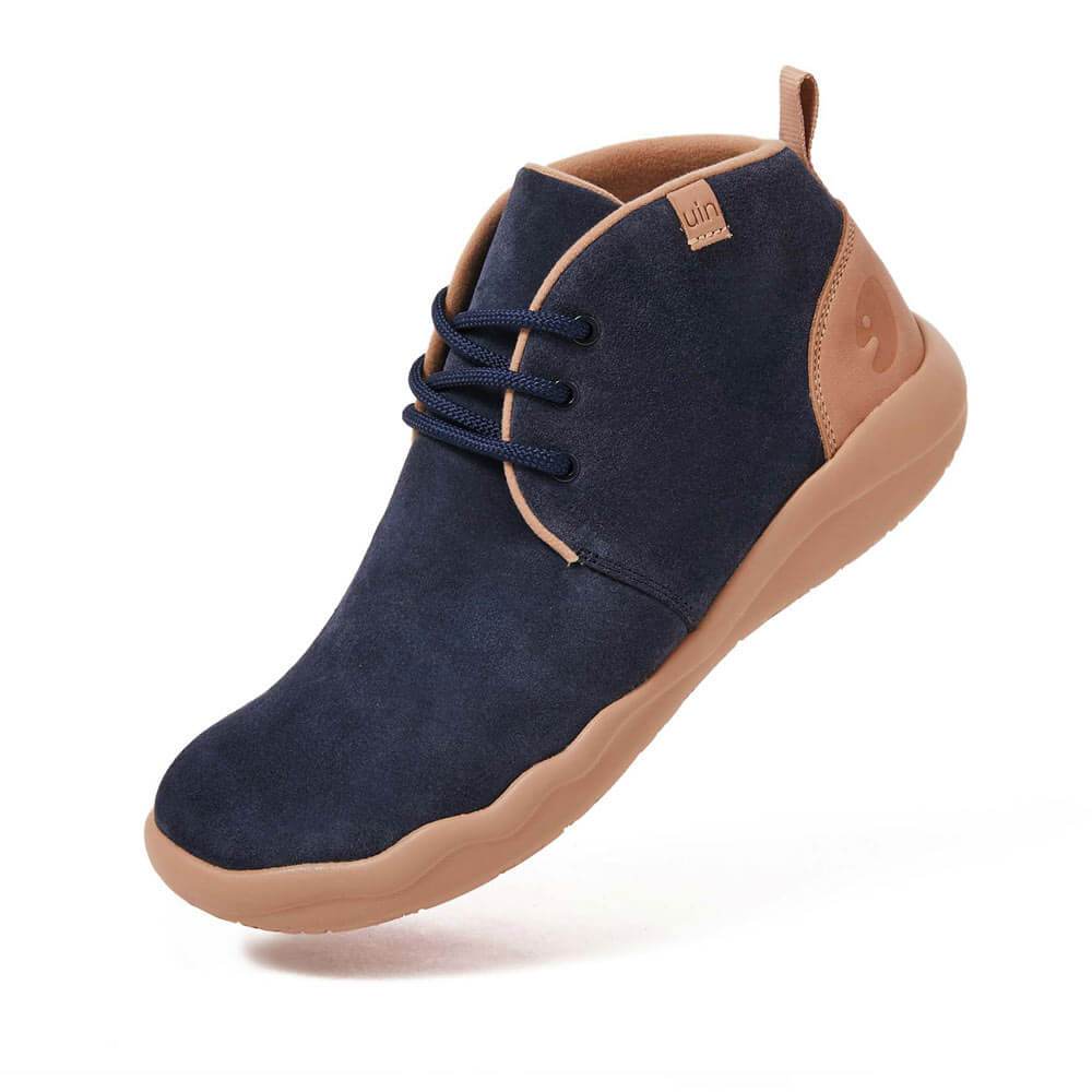 UIN Men (Pre-sale) Bilbao Deep Blue Cow Suede Lace-up Boots Men Canvas loafers